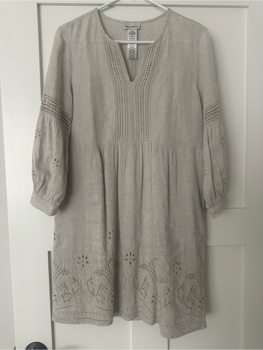 Tommy Bahama St.Lucia  Beige Linen Eyelet Midi Dress